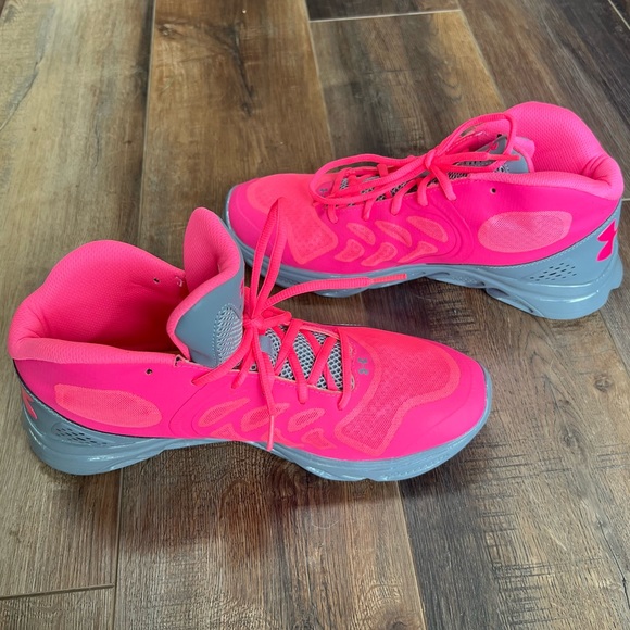 Under Armour Shoes Under Armour High Top Sneakers Neon Hot Pink Gray Basketball Shoes Women